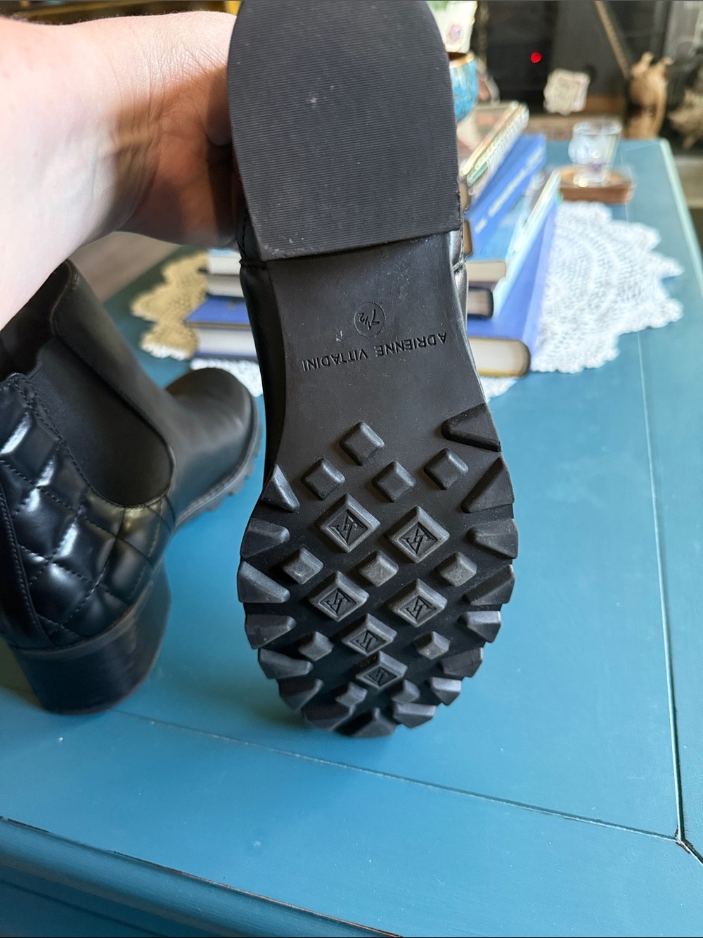 Adrienne Vittadini Black Quilted Leather Chelsea Ankle Boots - Picture 4 of 6